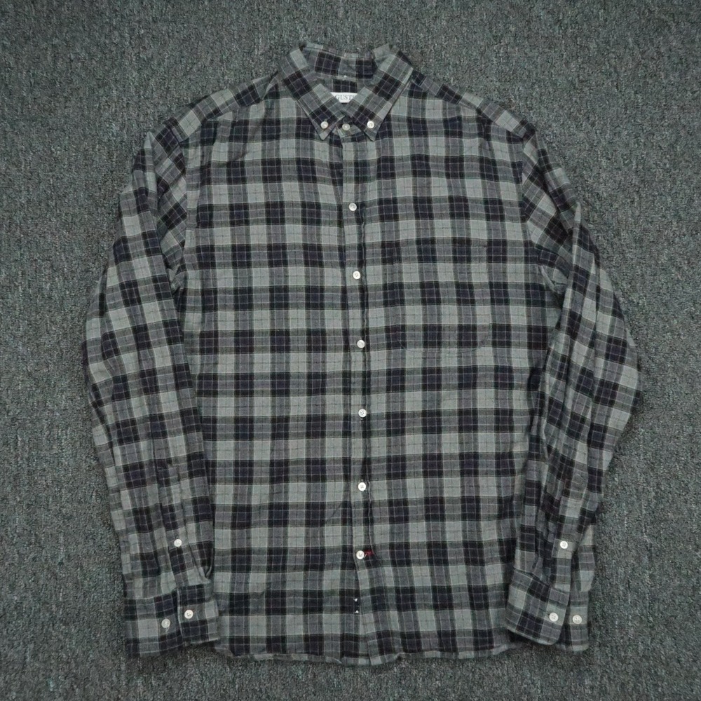 Gustin Shirt Mens Extra Large Gray Plaid Long Sleeve Button Down XL